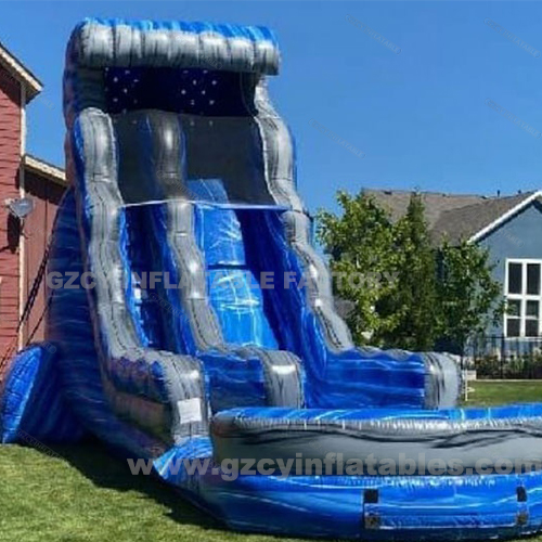 Outdoor Commercial Giant Inflatable Water Slide with Pool, Blue Inflatable Bodyguard Castle Slide