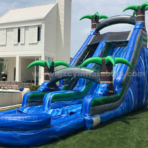 Commercial Palm Tree Backyard Double Slider Combination Inflatable Water Slide with Swimming Pool