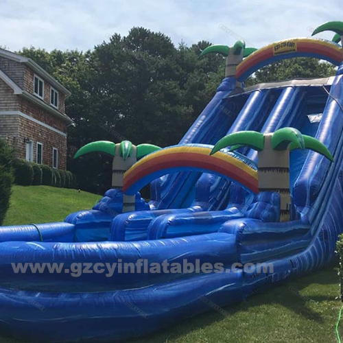 Commercial Inflatable Backyard Palm Tree Trampoline Waterslide Combo with Swimming Pool