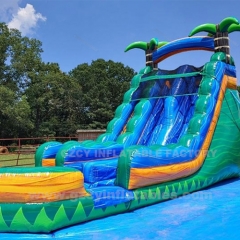 Commercial Backyard Palm Tree Jumping Trampoline Waterslide Combination Bounce House with Swimming Pool