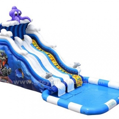 Cartoon Octopus Little Dolphin Inflatable Castle Slide with Swimming Pool
