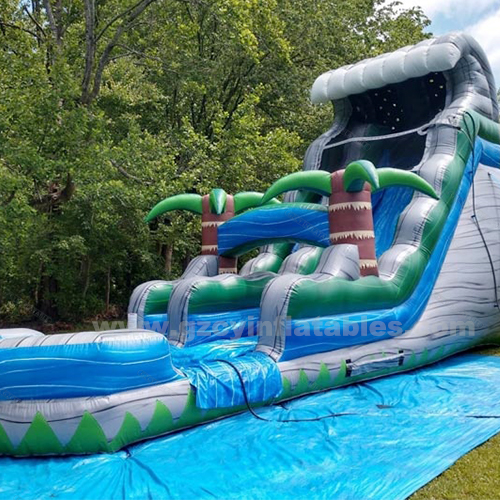 High quality slide palm tree inflatable water slide with swimming pool
