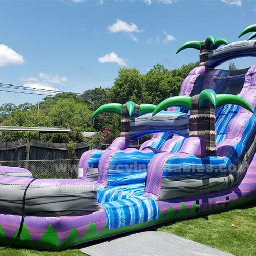 Large Purple Crush Palm Tree Inflatable Water Slide Dual Lane Slide