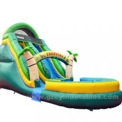 Commercial Backyard Palm Tree Jumping Trampoline Waterslide Combo Slide with Swimming Pool