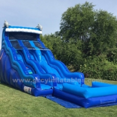 Giant commercial dark blue waterslide inflatable water slide pool