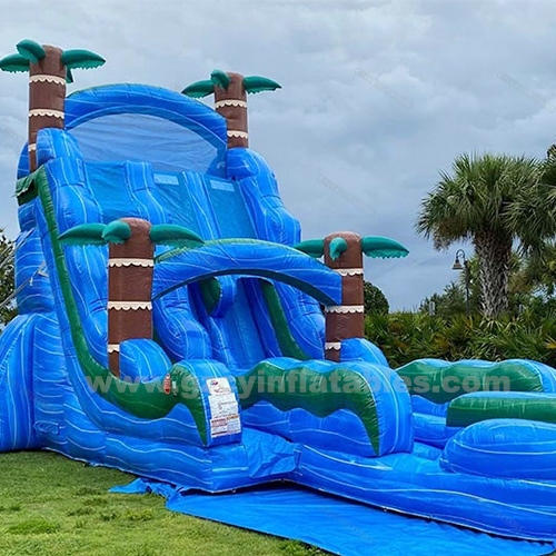 Inflatable water slide for party use, blue hurricane double lane water slide with pool