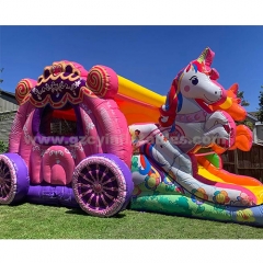 Unicorn Fairytale Carriage Inflatable Combo Slide Inflatable Castle
