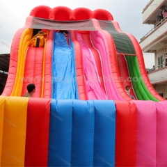 Triple Lane Rainbow Inflatable Slide Kids Outdoor Giant Party Activity Slide