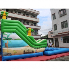 New Design Inflatable Palm Tree Beach Water Slide Commercial Water Slide With Amusement Park Swimming Pool