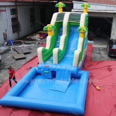 New Design Inflatable Palm Tree Beach Water Slide Commercial Water Slide With Amusement Park Swimming Pool