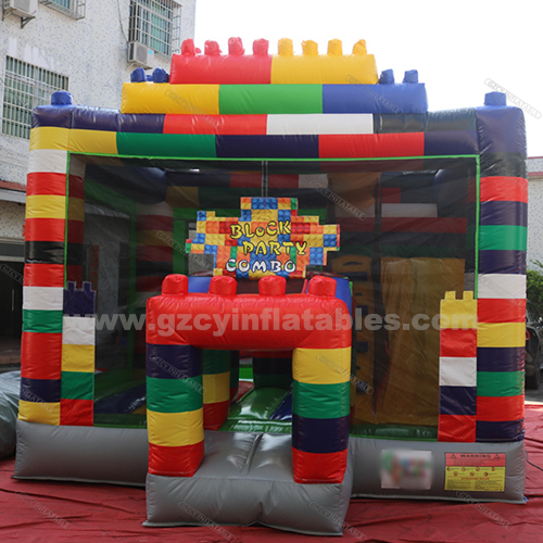 Outdoor Backyard Play Bounce House, Kids Block Party Combo Inflatable Jumper Trampoline with Slide