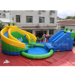 Outdoor Giant Inflatable Water Playground Dinosaur Bounce Slide Amusement Park Games With Swimming Pool