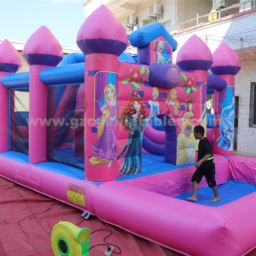 Pink princess inflatable bounce castle combo for kids