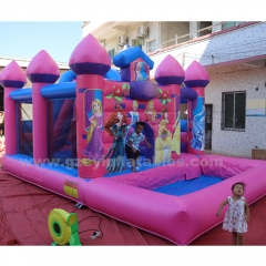 Pink princess inflatable bounce castle combo for kids