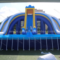 Commercial giant playground equipment inflatable 3 large water slides with swimming pool