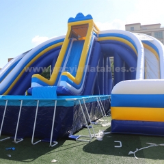 Commercial giant playground equipment inflatable 3 large water slides with swimming pool