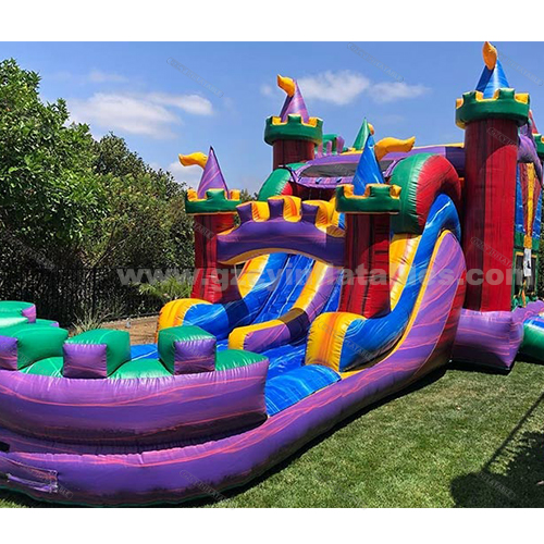 Purple playground party castle inflables bounce house combo slide with pool