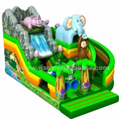 Elephant Monkey Animal Theme Inflatable Amusement Park Game Bounce House With Slides