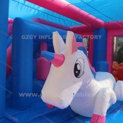 Unicorn inflatable obstacle course inflatable jumping trampoline castle combo