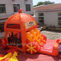 Inflatable Halloween Theme Pumpkin Car Bouncy Castle with Water Double Slides