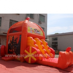 Inflatable Halloween Theme Pumpkin Car Bouncy Castle with Water Double Slides