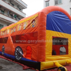 Amusement park orange bus kids inflatable castle bounce house