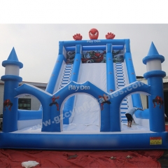 Commercial giant inflatable castle double dry slide, Spiderman inflatable playground slide combo