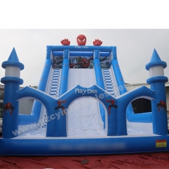 Commercial giant inflatable castle double dry slide, Spiderman inflatable playground slide combo