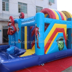 Commercial Spider-Man party inflatable bouncing castle slide combo with pool