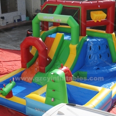 Obstacle Bounce House Dual Slide with pool