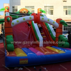 Lion Themed Palm Tree Inflatable Jumping Castle Dry Slide