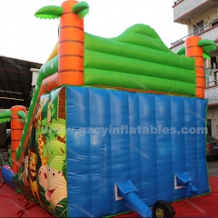 Lion Themed Palm Tree Inflatable Jumping Castle Dry Slide