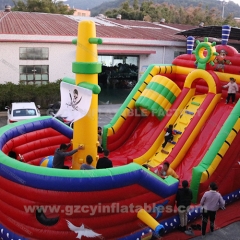 Outdoor giant inflatable bouncer pirate ship boat bounce house slide combo