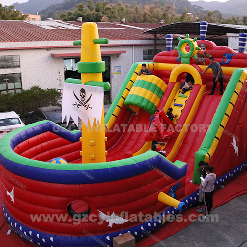 Outdoor giant inflatable bouncer pirate ship boat bounce house slide combo