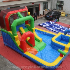 Customized inflatable bouncy castle water slide with pool