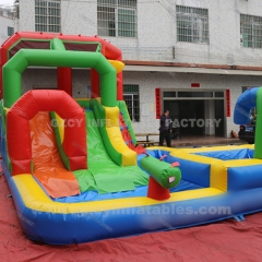 Customized inflatable bouncy castle water slide with pool