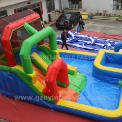 Customized inflatable bouncy castle water slide with pool