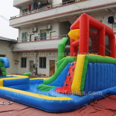 Customized inflatable bouncy castle water slide with pool