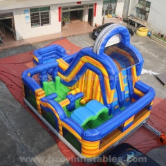 Outdoor Kids Party Large Inflatable Obstacle Course commercial bounce house With Water Slide