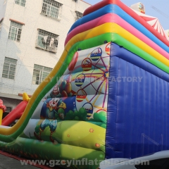 Clown theme inflatable playground inflatable jumping castle large double lane dry slide