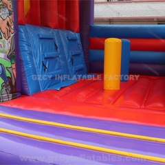 New design cartoon inflatable bouncer double slide bounce house combo