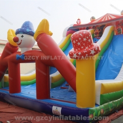 Clown theme inflatable playground inflatable jumping castle large double lane dry slide