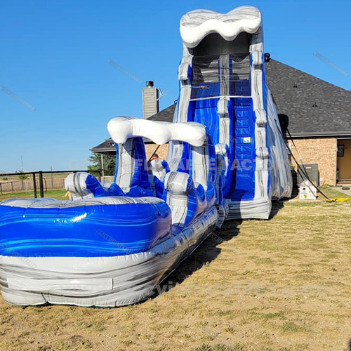 Giant Blue Ocean Wave Inflatable Water Slide With Pool