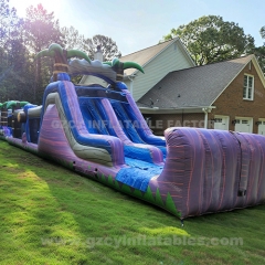 Giant inflatable water slide, large inflatable palm tree backyard double water slide with swimming pool
