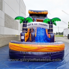 Backyard Palm Tree Inflatable Water Slide with Pool