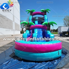 Commercial Palm Tree bounce house tropical inflatable water slide backyard Inflatable Water Slide With Pool for sale