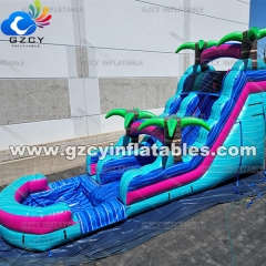 Commercial Palm Tree bounce house tropical inflatable water slide backyard Inflatable Water Slide With Pool for sale