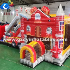 Inflatable BouncCustomizede Combo Fire Fighting Truck Slide Bouncy House for Party Rental