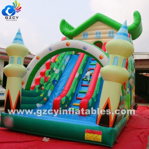 Outdoor Kids Green Bouncy Castle Inflatable Games Slide