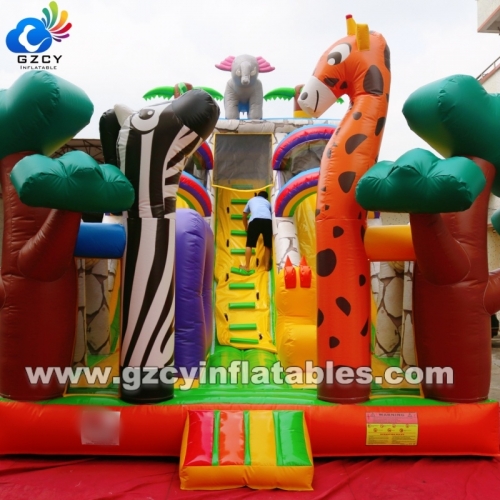 Commercial PVC Inflatable Dry Slide for Kids Cartoon Garden Outdoor Playground Bounce House Park